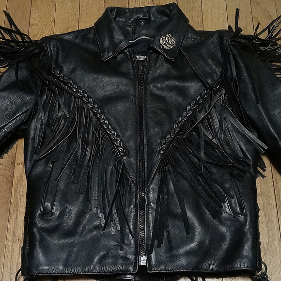 FIRST STAR FRINGED LEATHER MOTORCYCLE JACKET WOMENS 10 THINSULATE LINER - Picture 6 of 6